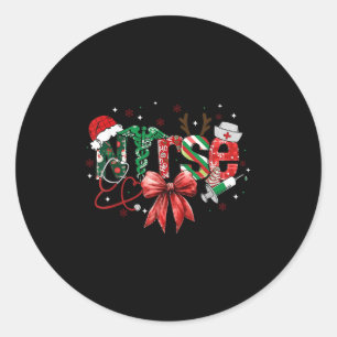 Sticker Rond Stethoscope Infirmière Coquette Bow Joyeux Noël Xm