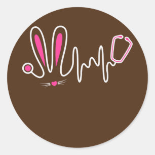 Sticker Rond Stethoscope Lapin de Pâques Infirmière Docteur O