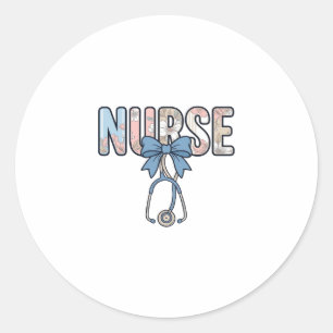 Sticker Rond Stéthoscope Nurse Bow Floral Vintage