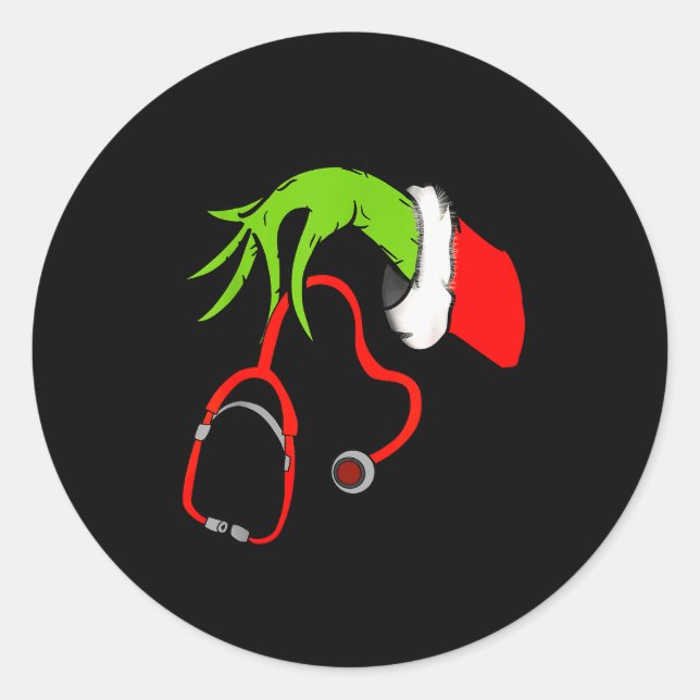 Sticker Rond Stethoscope Santa Funny Christmas Xmas Nurse Nursi (Devant)