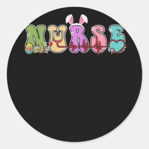 Sticker Rond Stethoscope Scrub Nurse Life Jour de Pâques Oeufs 