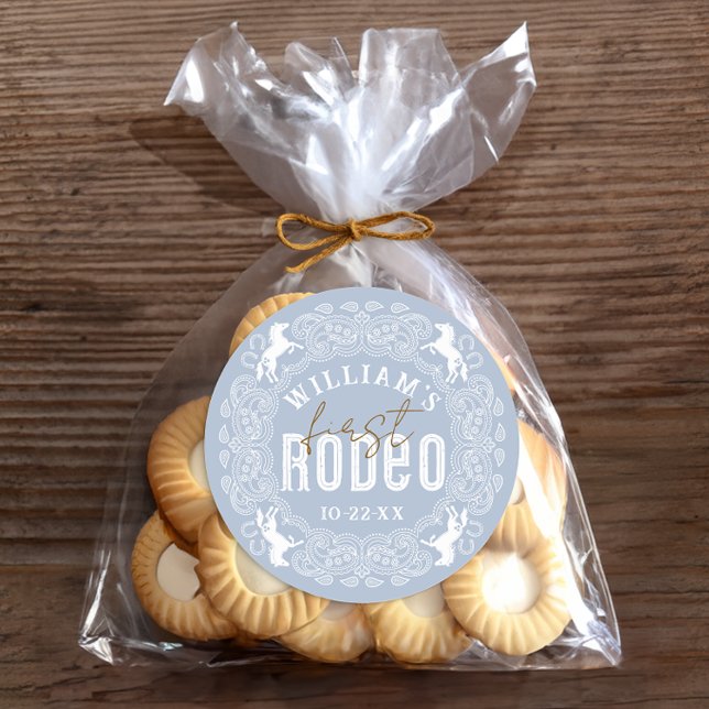 Sticker Rond Stick 1er Anniversaire Rodeo - Bleu clair Ouest (Birthday Favor Sticker)