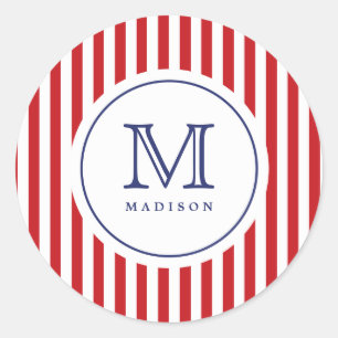 Sticker Rond Stick 4 juillet Red Stripes Monogram Party