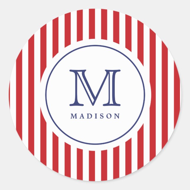 Sticker Rond Stick 4 juillet Red Stripes Monogram Party (Devant)