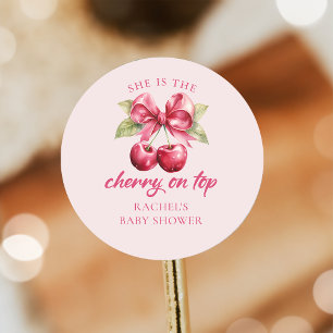 Sticker Rond Stick Baby shower cerise rose Coquette