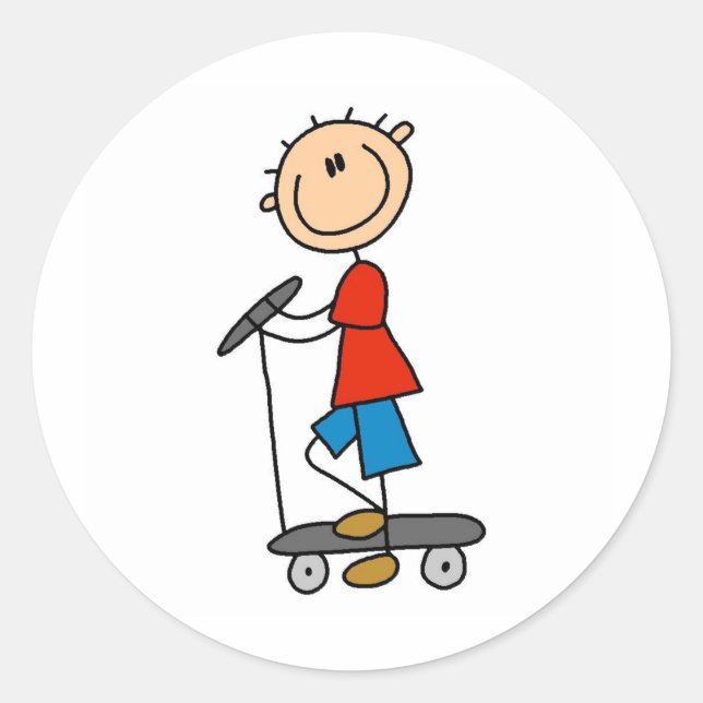 Sticker Rond Stick Boy sur Scooter (Devant)