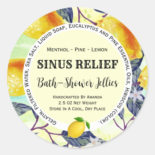 Sticker Rond Stick citronnier produit de bain fait main (Devant)