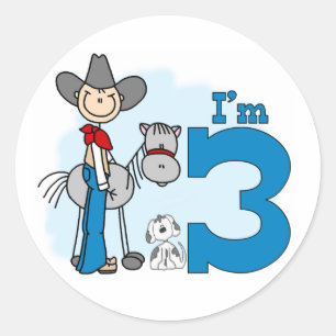 Sticker Rond Stick Cowboy 3e anniversaire