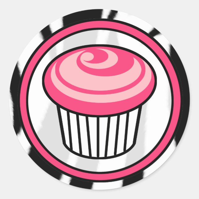 Sticker Rond Stick d'anniversaire de Cupcake rose - Zèbre noir  (Devant)