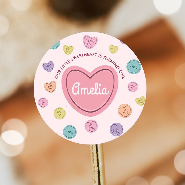 Sticker Rond Stick d'Anniversaire rose bonbon Valentine (Créateur téléchargé)