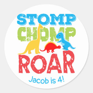 Sticker Rond Stick d'anniversaire Stomp Chomp Roar Cute Dinosau