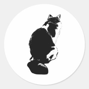 Sticker Rond Stick d'art Silhouette Chat calme