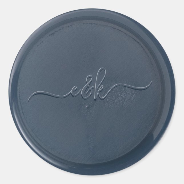 Sticker Rond Stick de cire bleu marine Monogramme (Devant)