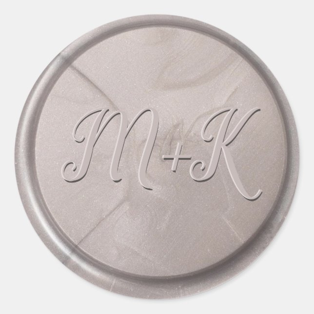 Sticker Rond Stick de cire gris perle initial Monogramme (Devant)