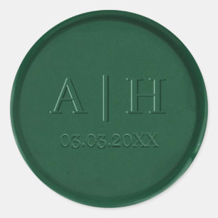 Sticker Rond Stick de cire vert Monogramme et datte Forêt