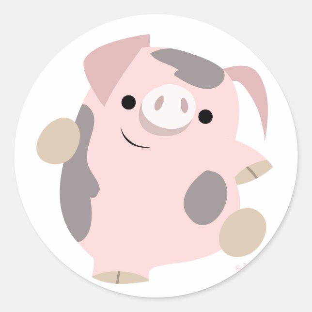 Sticker Rond Stick de cochon de danse caricaturale mignon (Devant)