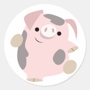 Sticker Rond Stick de cochon de danse caricaturale mignon
