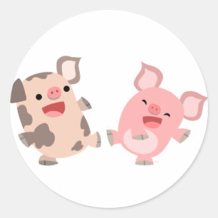 Sticker Rond Stick de cochons de dessin animé mignon