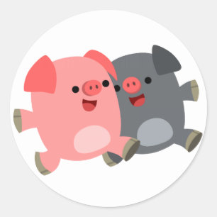 Sticker Rond Stick de cochons de dessin blanc et noir