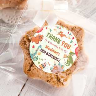 Sticker Rond Stick de fête d'anniversaire de Dinosaur Aquarelle