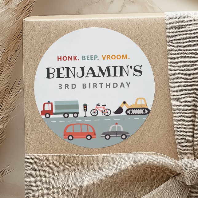 Sticker Rond Stick de fête d'anniversaire du transport moderne (Créateur téléchargé)