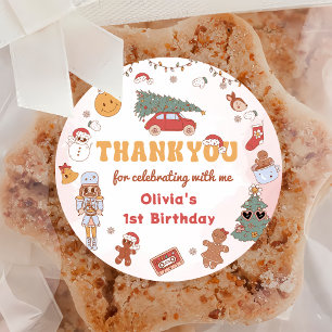 Sticker Rond Stick de fête d'anniversaire rose Retro Noël