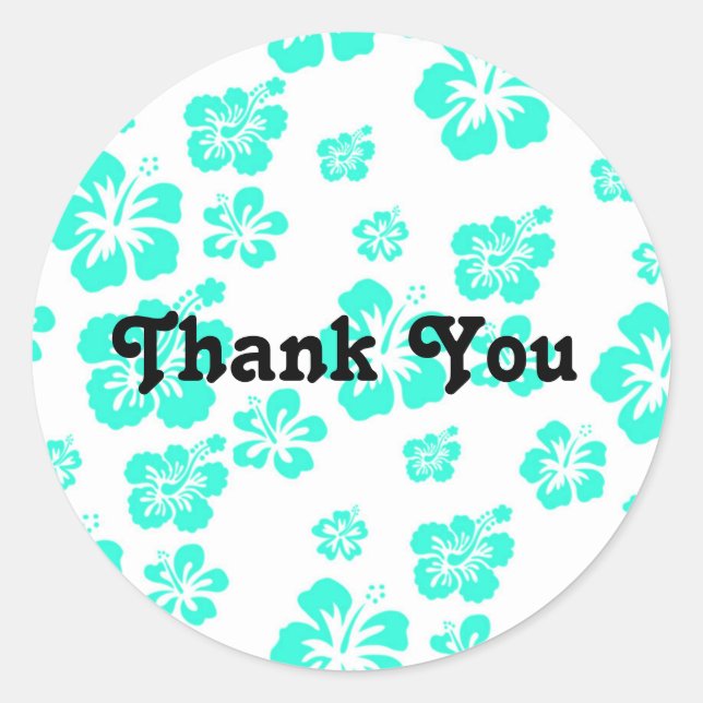 Sticker Rond Stick de fête florale blanc et aqua Hibiscus (Devant)