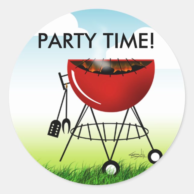 Sticker Rond Stick de l'heure du barbecue Grill Party (Devant)