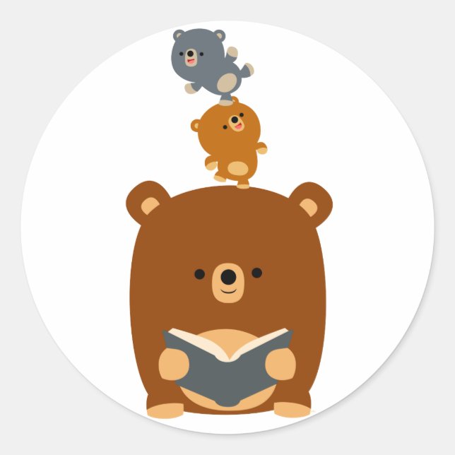 Sticker Rond Stick de l'ours de lecture et des oursons (Devant)