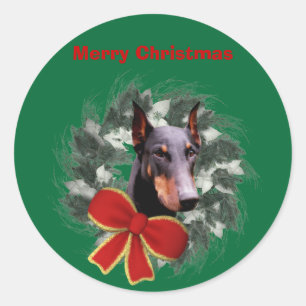Sticker Rond Stick De Noël Doberman Et Wreath