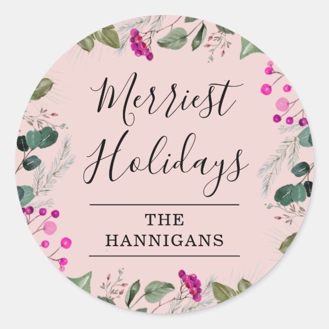 Sticker Rond Stick de Noël rose pâle Boho mignon (Devant)