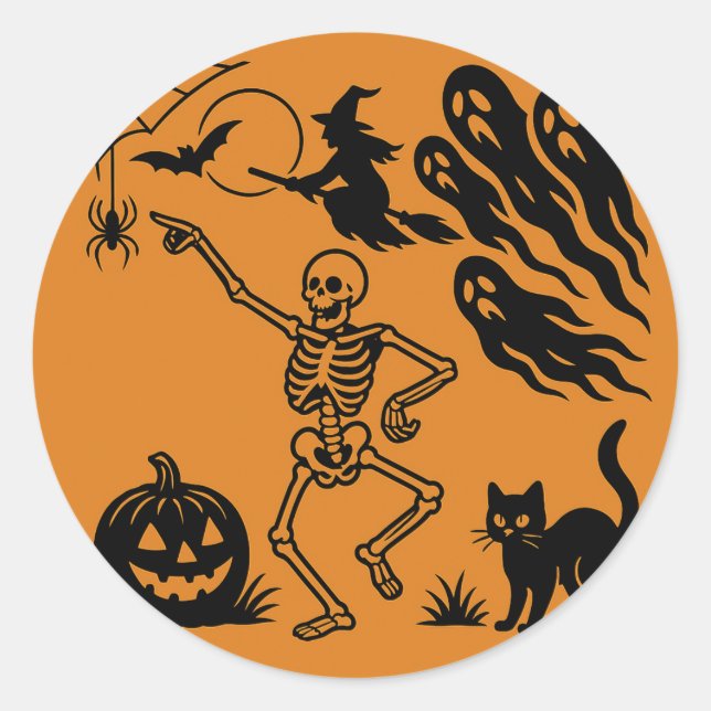 Sticker Rond Stick d'Halloween Skeleton & Chat noir (Devant)