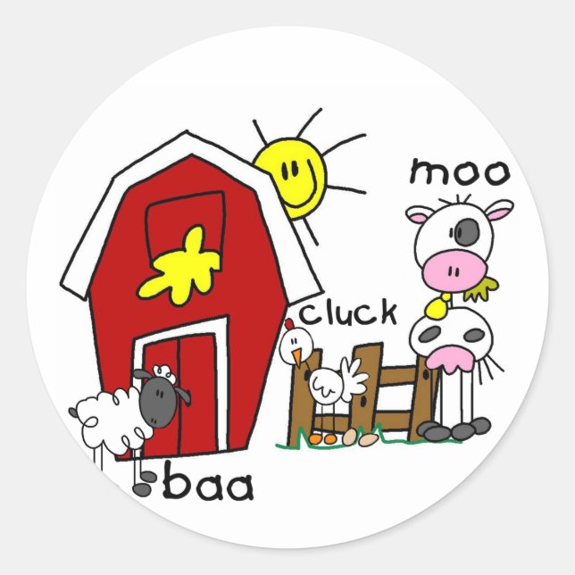 Sticker Rond Stick Figure Animaux de ferme Tshirts et cadeaux (Devant)