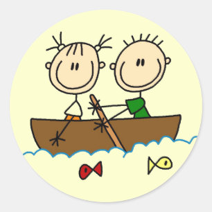 Sticker Rond Stick Figure Boat Fishing Tshirts et cadeaux