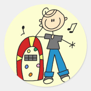 Sticker Rond Stick Figure Boy avec Jukebox Tshirts et cadeaux