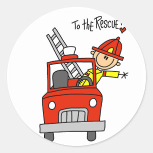 Sticker Rond Stick Figure Firefighter à la Secourt