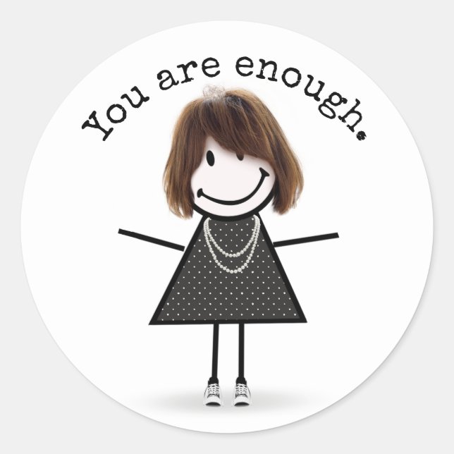 Sticker Rond Stick Figure Girl en Basket avec devis (Devant)