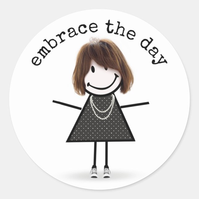 Sticker Rond Stick Figure Girl en Basket avec devis (Devant)