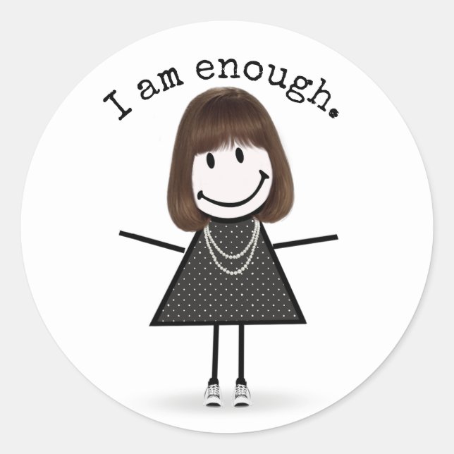 Sticker Rond Stick Figure Girl en Basket avec devis (Devant)