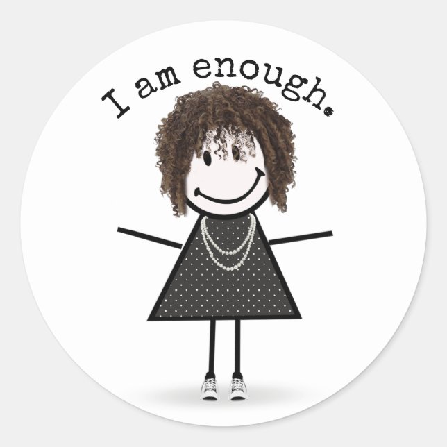 Sticker Rond Stick Figure Girl en Basket avec devis (Devant)