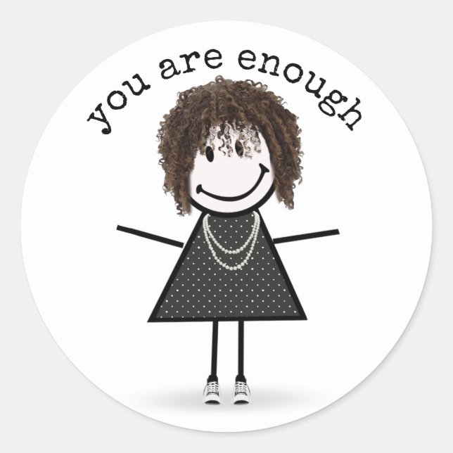 Sticker Rond Stick Figure Girl en Basket avec devis (Devant)