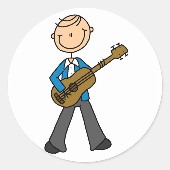 Sticker Rond Stick Figure Guitare Lecteur Tshirts et cadeaux (Devant)