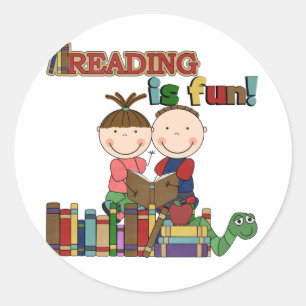 Sticker Rond Stick Figure Kids Reading is Fun