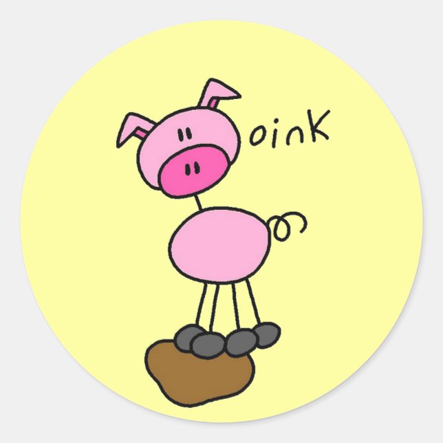 Sticker Rond Stick Figure Pig Tshirts et cadeaux (Devant)