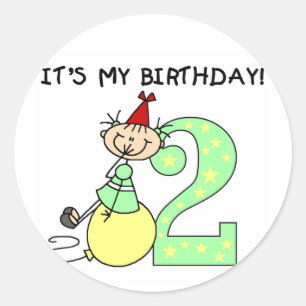 Sticker Rond Stick Girl 2e Anniversaire Tshirts et cadeaux