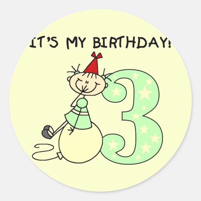 Sticker Rond Stick Girl 3e Anniversaire Tshirts et cadeaux (Devant)