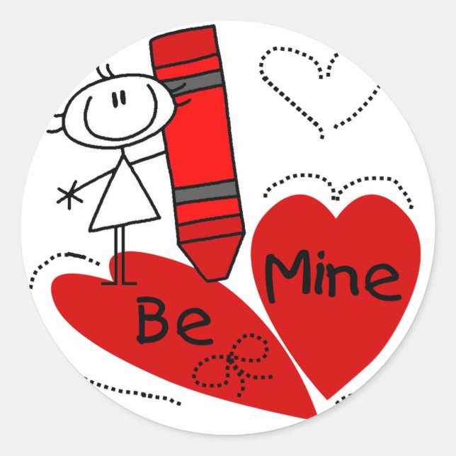 Sticker Rond Stick Girl Be Mine Valentine (Devant)