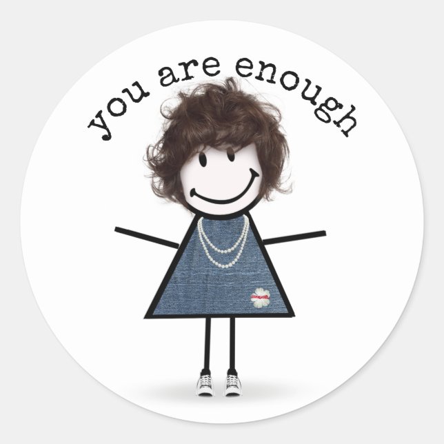 Sticker Rond Stick Girl en Basket avec devis (Devant)