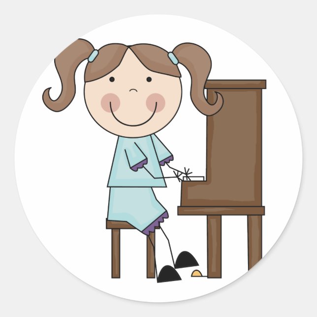 Sticker Rond Stick Girl Jouer Piano (Devant)