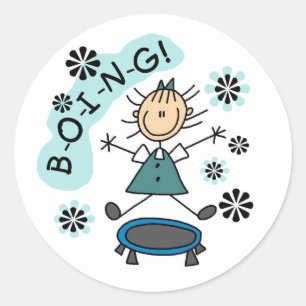 Sticker Rond Stick Girl sur Trampoline